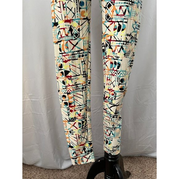 LuLaRoe Women's Cream Colorful Aztec/Abstract Print Stretch Leggings One Size - Picture 3 of 9